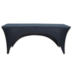 Stretch Spandex 72"x30" Rectangular Table Cover Navy Blue with Curved Open Back Design Tailored Professional Look