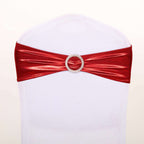 5 Pack Metallic Spandex Chair Sashes Red - Stretch Fit Chair Bands With Round Diamond Buckles
