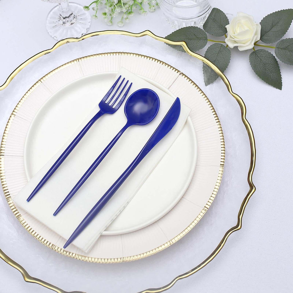 50-Pack Plastic Utensil Set Royal Blue - Premium Disposable Heavy Duty Sleek Flatware