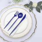 50-Pack Plastic Utensil Set Royal Blue - Premium Disposable Heavy Duty Sleek Flatware