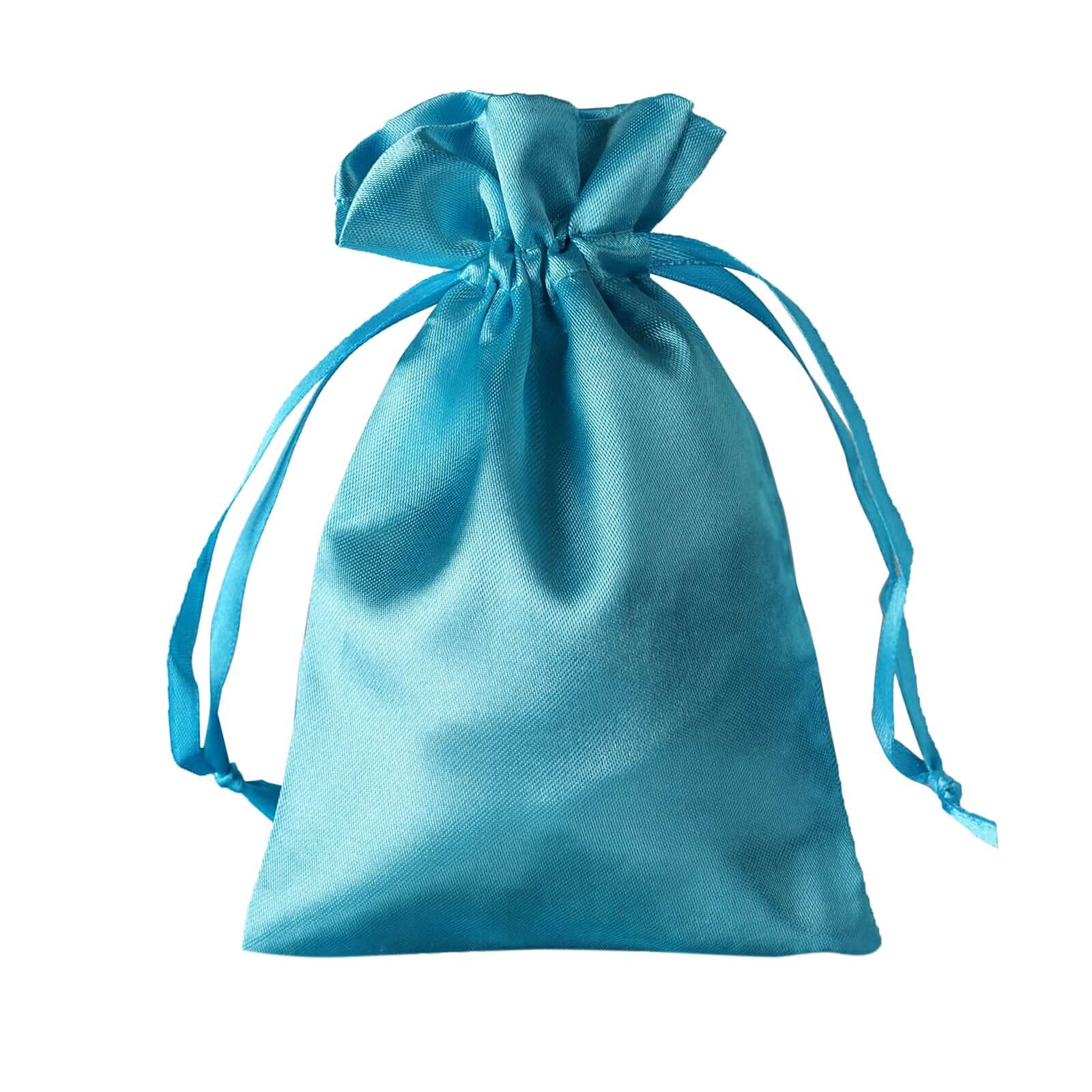 12 Pack 4"x6" Turquoise Satin Drawstring Wedding Party Favor Gift Bags