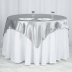 Satin 60"x60" Table Overlay Square Tablecloth Silver - Smooth Silky Touch Table Cover