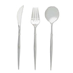 24-Pack Plastic Flatware Set in Silver - Heavy Duty Disposable Modern Silverware 8"