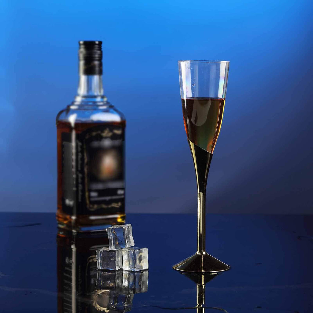 6-Pack Plastic Champagne Flutes Clear/Gold - Stylish Disposable Glasses for Toasts 5oz