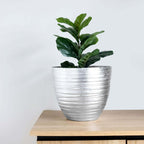 12" Metallic Silver Textured Finish Large Indoor Flower Plant Pot, Decorative Indoor Outdoor Planter