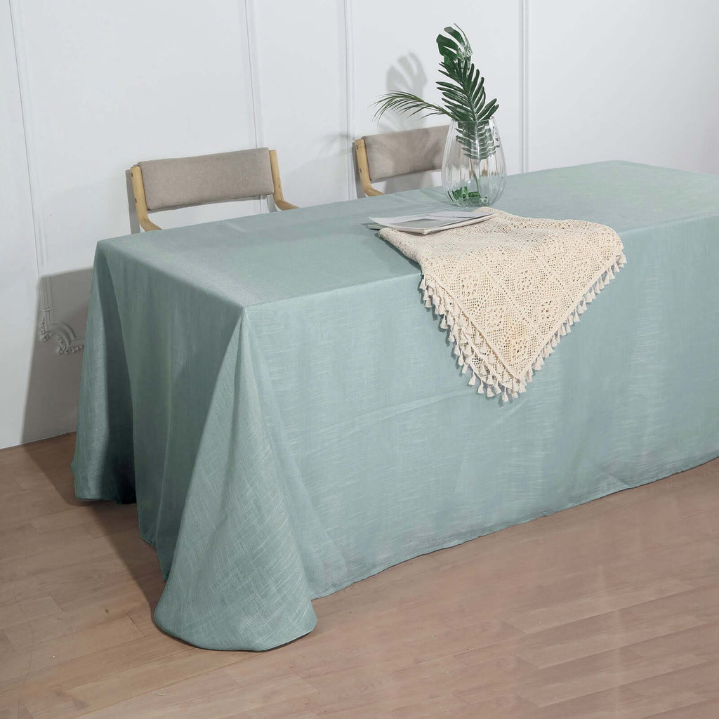 Faux Linen 90"x132" Rectangular Tablecloth Dusty Blue - Slubby Texture Wrinkle-Resistant Seamless Table Cover