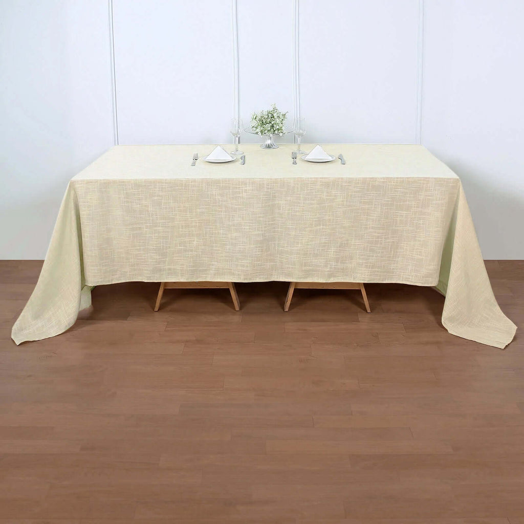 Faux Linen 90"x132" Rectangular Tablecloth Beige - Slubby Texture Wrinkle-Resistant Seamless Table Cover