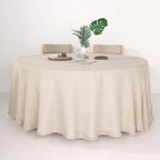 Faux Linen 120" Round Tablecloth Beige - Slubby Texture Wrinkle-Resistant Seamless Table Cover