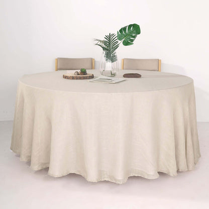 Faux Linen 120" Round Tablecloth Beige - Slubby Texture Wrinkle-Resistant Seamless Table Cover