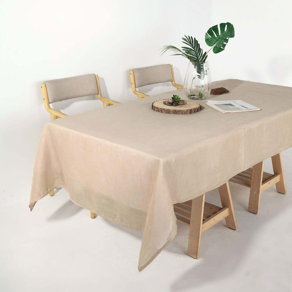 Faux Linen 60"x102" Rectangular Tablecloth Beige - Slubby Textured & Wrinkle Resistant Table Cover