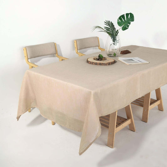 Faux Linen 60"x102" Rectangular Tablecloth Beige - Slubby Textured & Wrinkle Resistant Table Cover