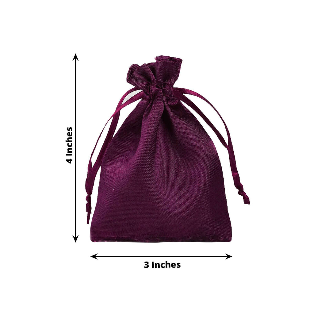 12 Pack 3"x4" Eggplant Satin Drawstring Wedding Party Favor Gift Bags