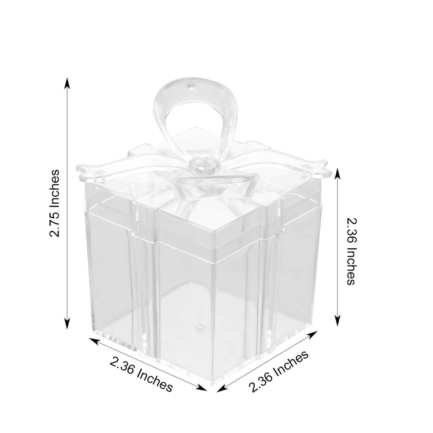 12 Pack 3" Square Clear Bow Top Plastic Party Favor Boxes, Transparent Candy Container Gift Boxes