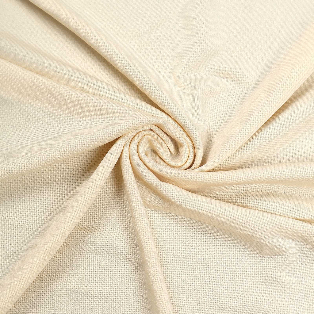 Spandex 30" Round Cocktail Table Cover Skirt Beige With Natural Wavy Drapes