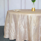 Taffeta 120" Round Tablecloth Beige - Seamless Accordion Crinkle Table Cover