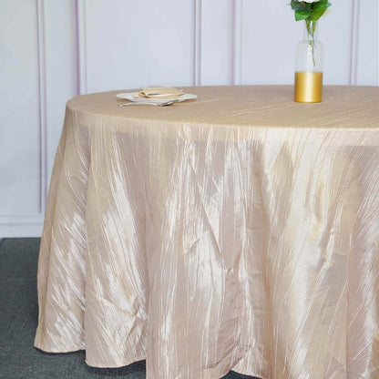 Taffeta 120" Round Tablecloth Beige - Seamless Accordion Crinkle Table Cover
