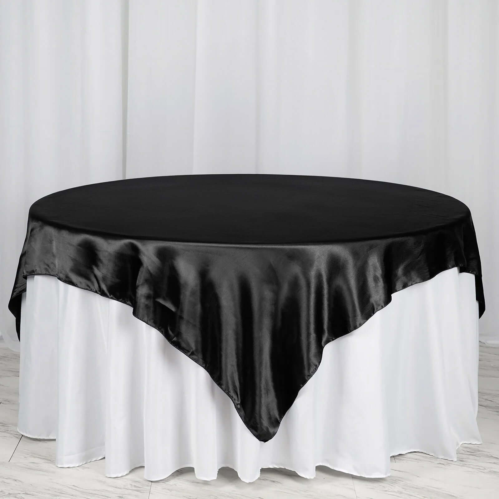 Satin 72"x72" Table Overlay Square Tablecloth Black - Smooth Finish for Luxurious Events