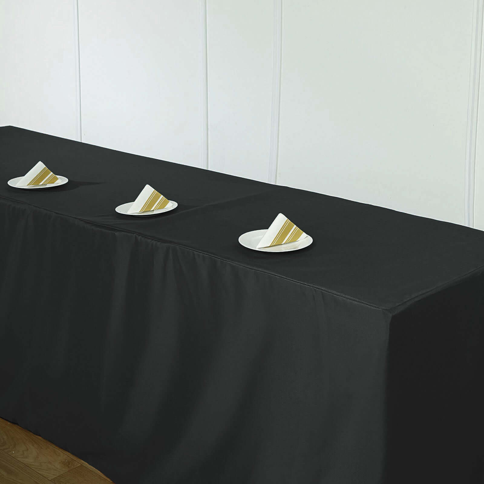 Fitted Polyester 96"x30" Rectangle Tablecloth Black - Durable and Easy to Maintain Table Cover