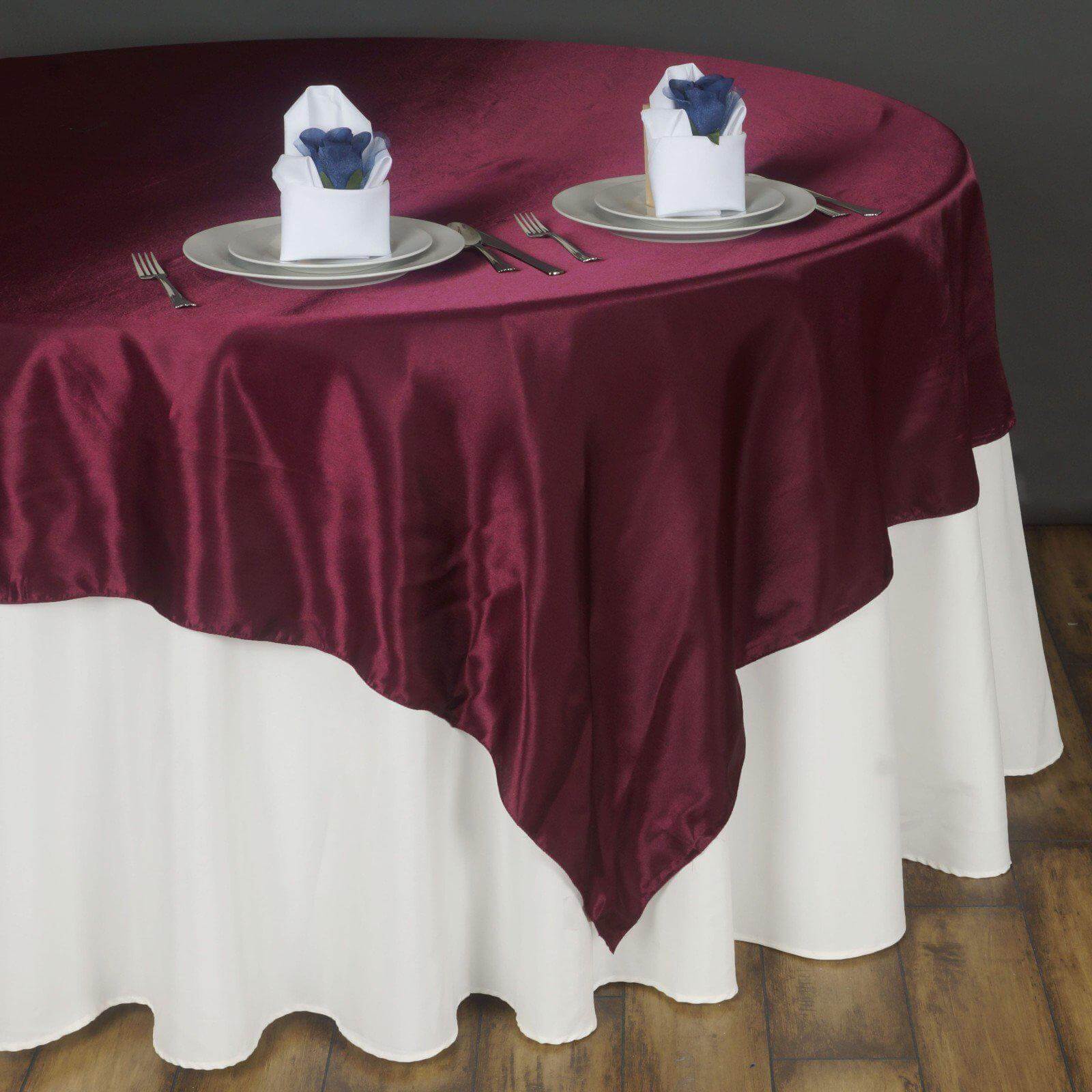 Satin 90"x90" Table Overlay Square Tablecloth Burgundy - Smooth Finish Table Topper