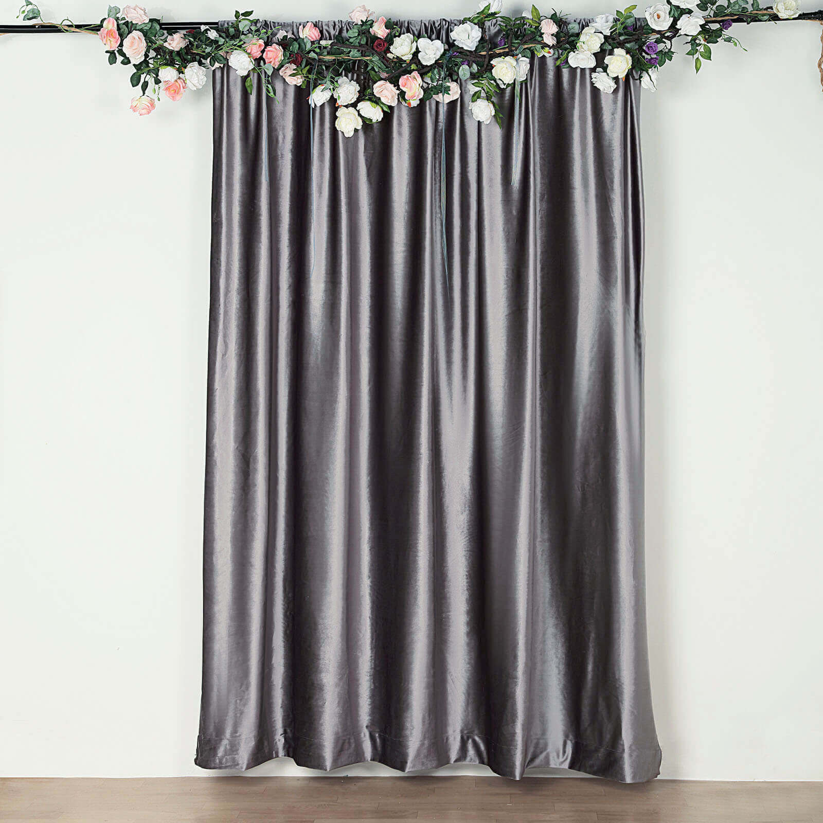 Charcoal Gray Crushed Velvet Backdrop Curtain â€“ 8ft x 8ft Event Drape with Rod Pocket, Privacy Panel for Photo Booths & Events