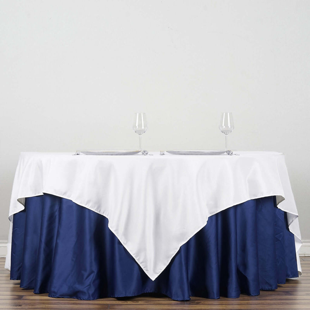 Polyester 90"x90" Table Overlay Square Tablecloth White - Wrinkle-Resistant & Durable Table Cover for Events