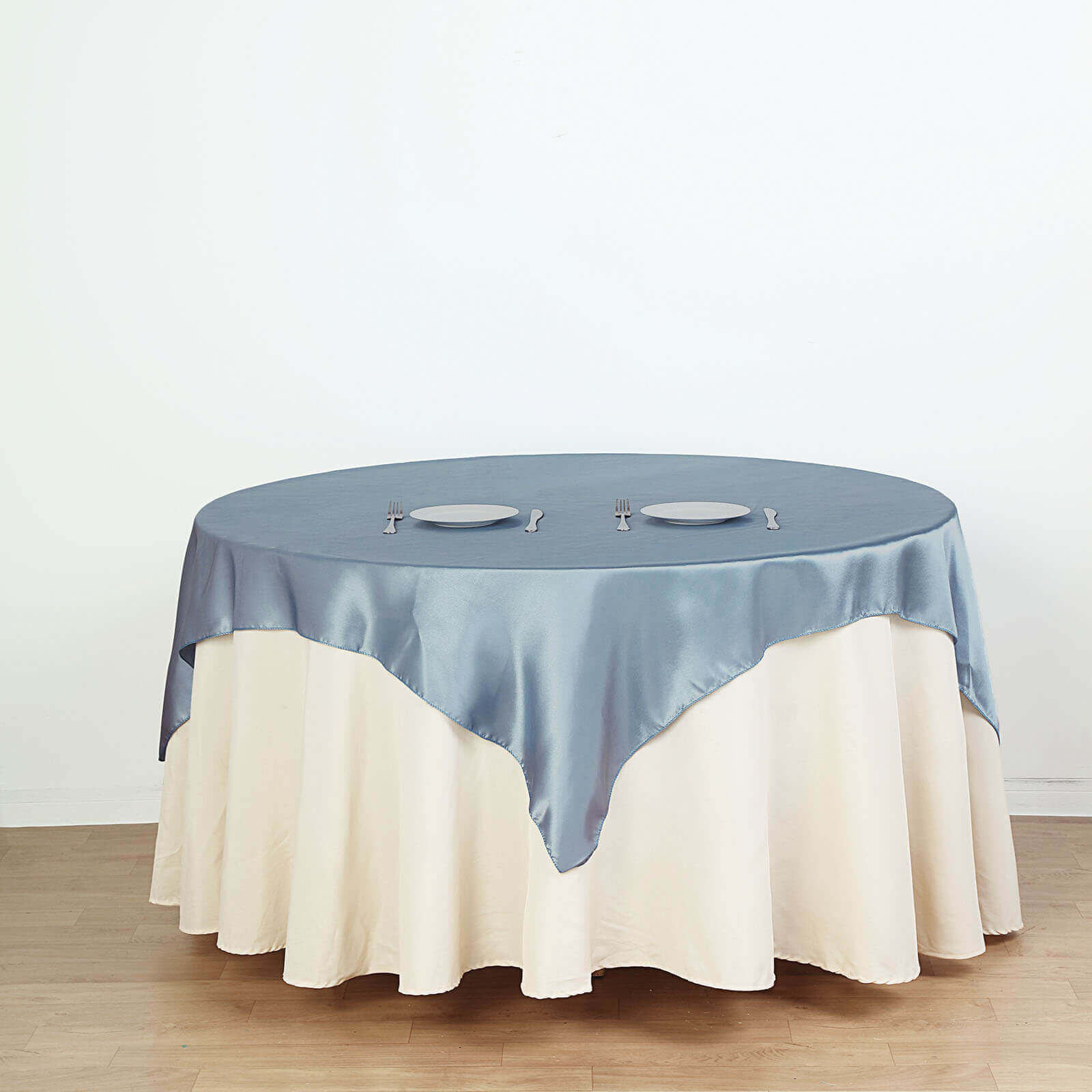 Satin 60"x60" Table Overlay Square Tablecloth Dusty Blue - Smooth Silky Touch Table Cover