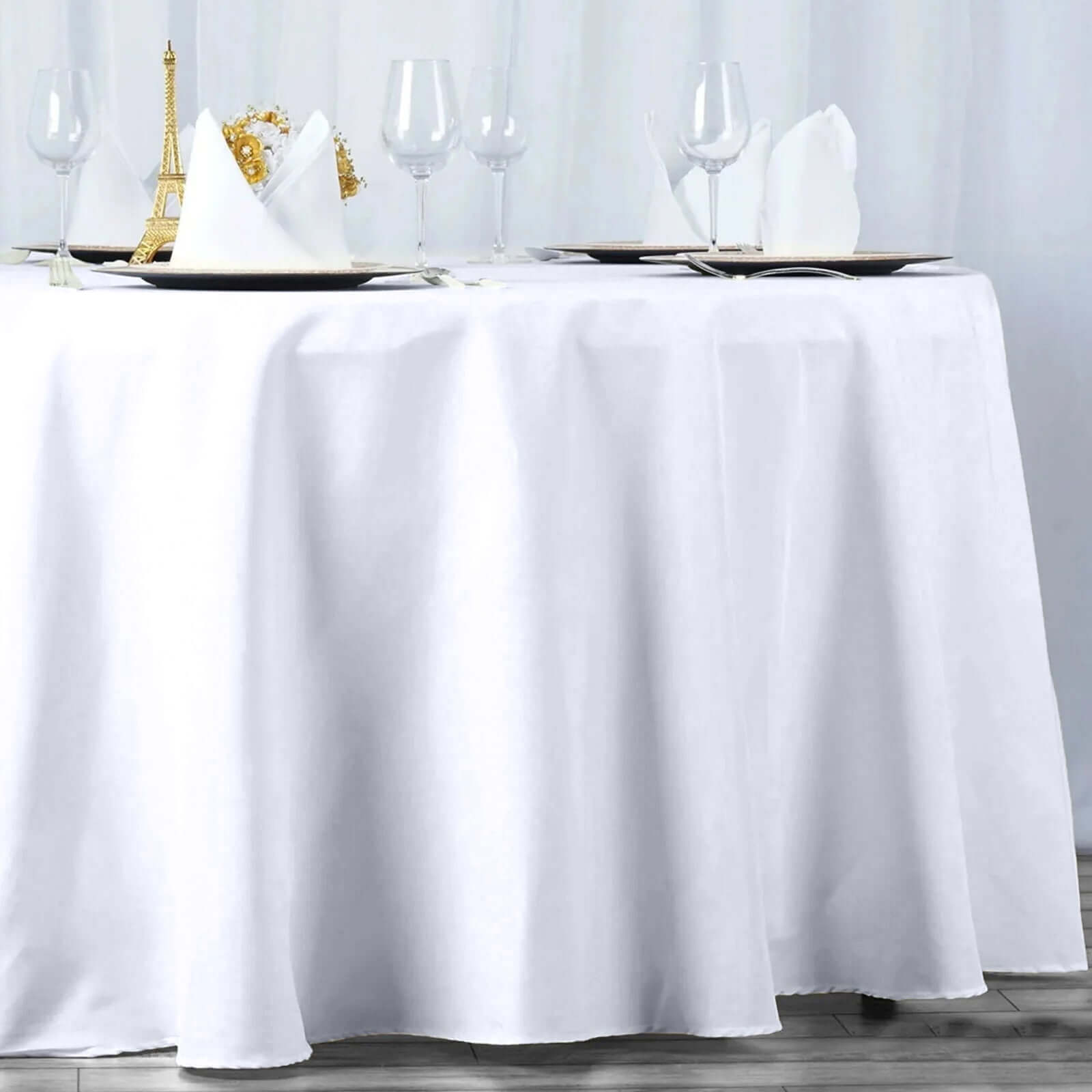 Premium Polyester 120" Round Tablecloth White - Seamless 220GSM Wrinkle-Resistant Design for Classy Events