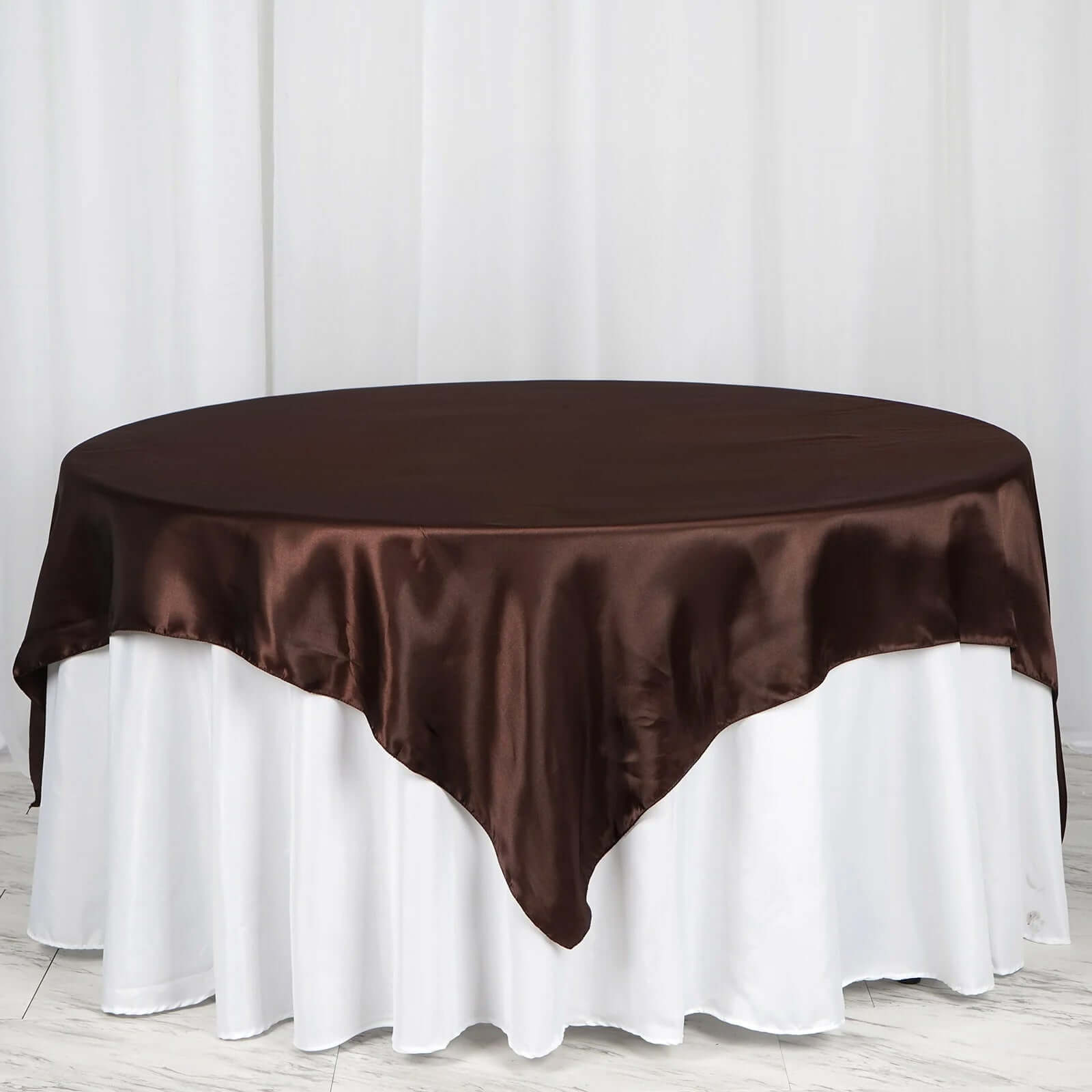 Satin 72"x72" Table Overlay Square Tablecloth Chocolate - Smooth Finish Table Cover