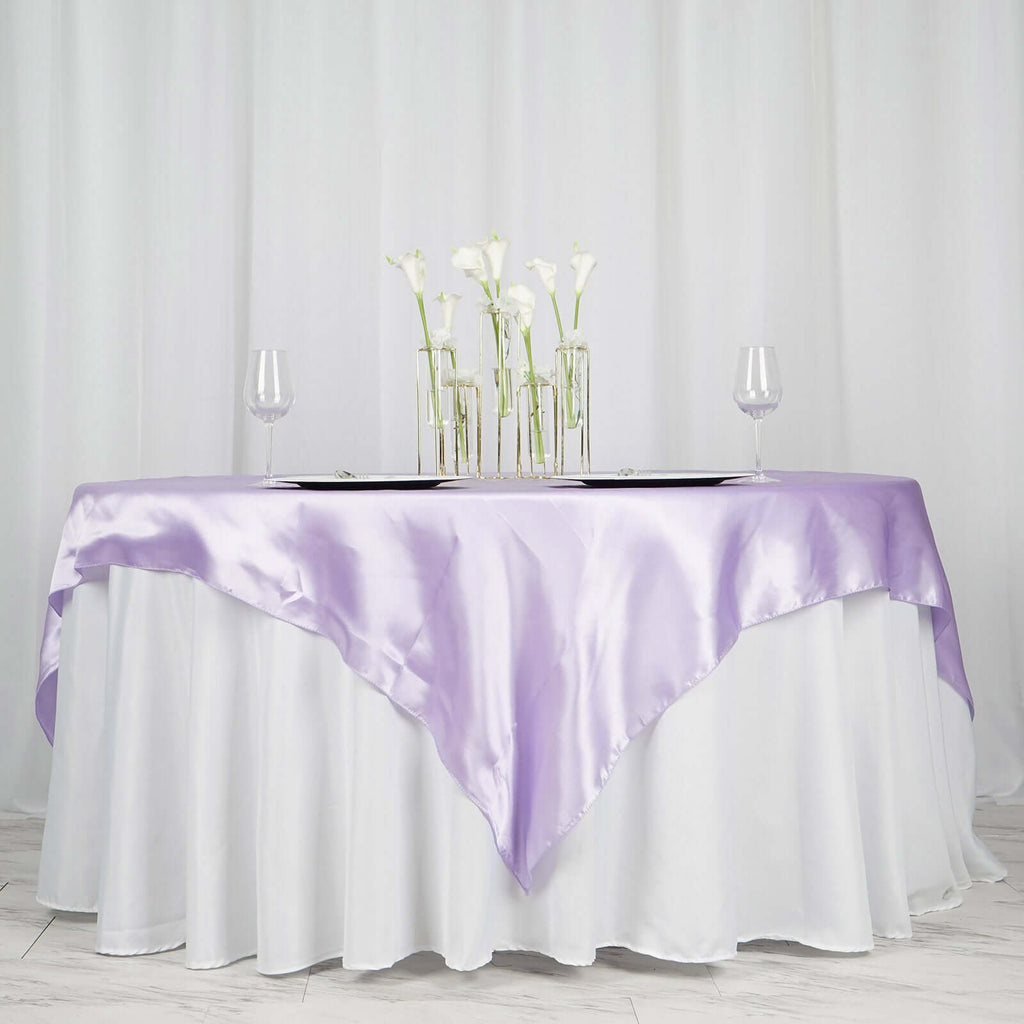 Satin 72"x72" Table Overlay Square Tablecloth Lavender Lilac - Smooth Finish Table Cover