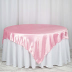 Satin 72"x72" Table Overlay Square Tablecloth Pink - Smooth Finish Table Cover