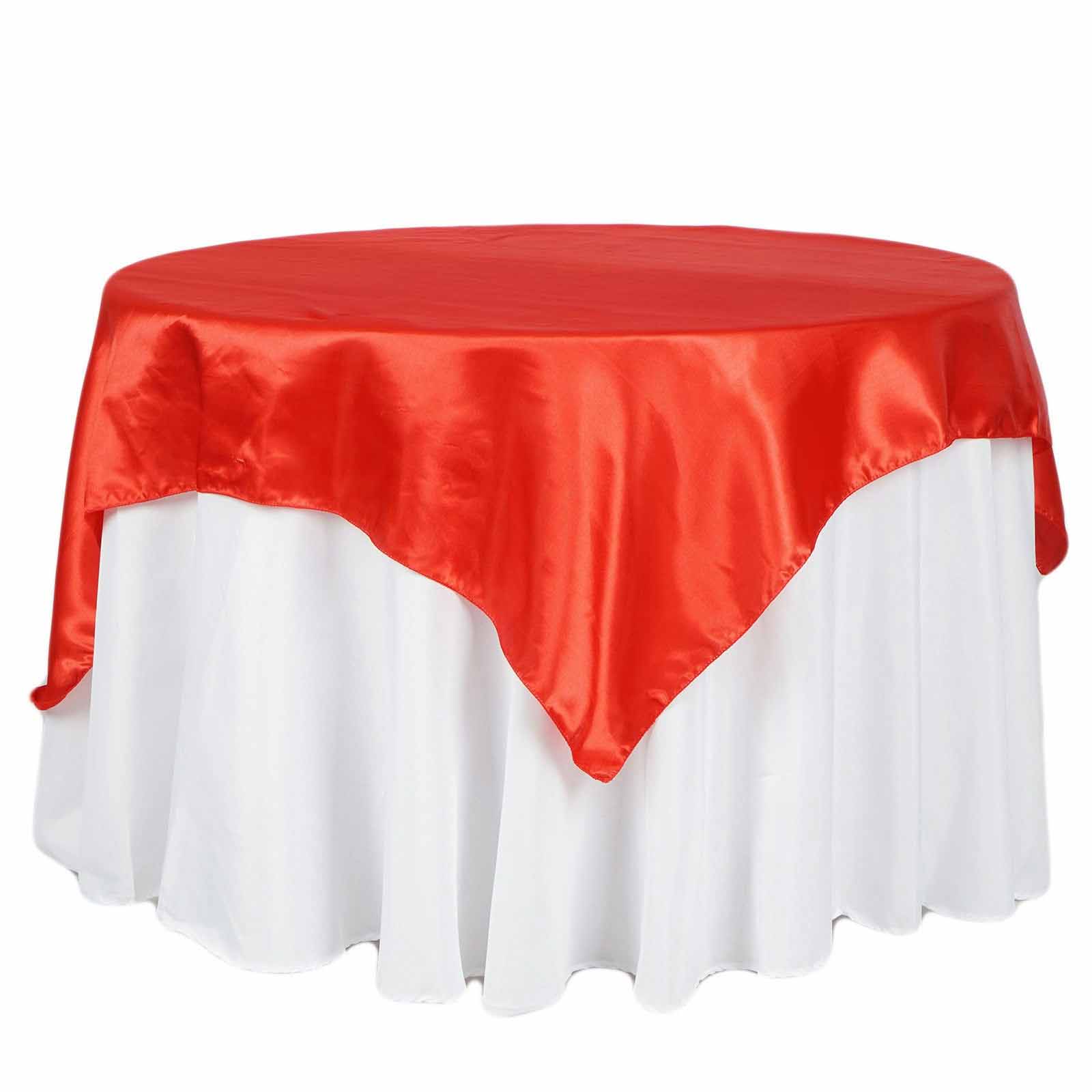 Satin 72"x72" Table Overlay Square Tablecloth Red - Smooth Finish Table Cover