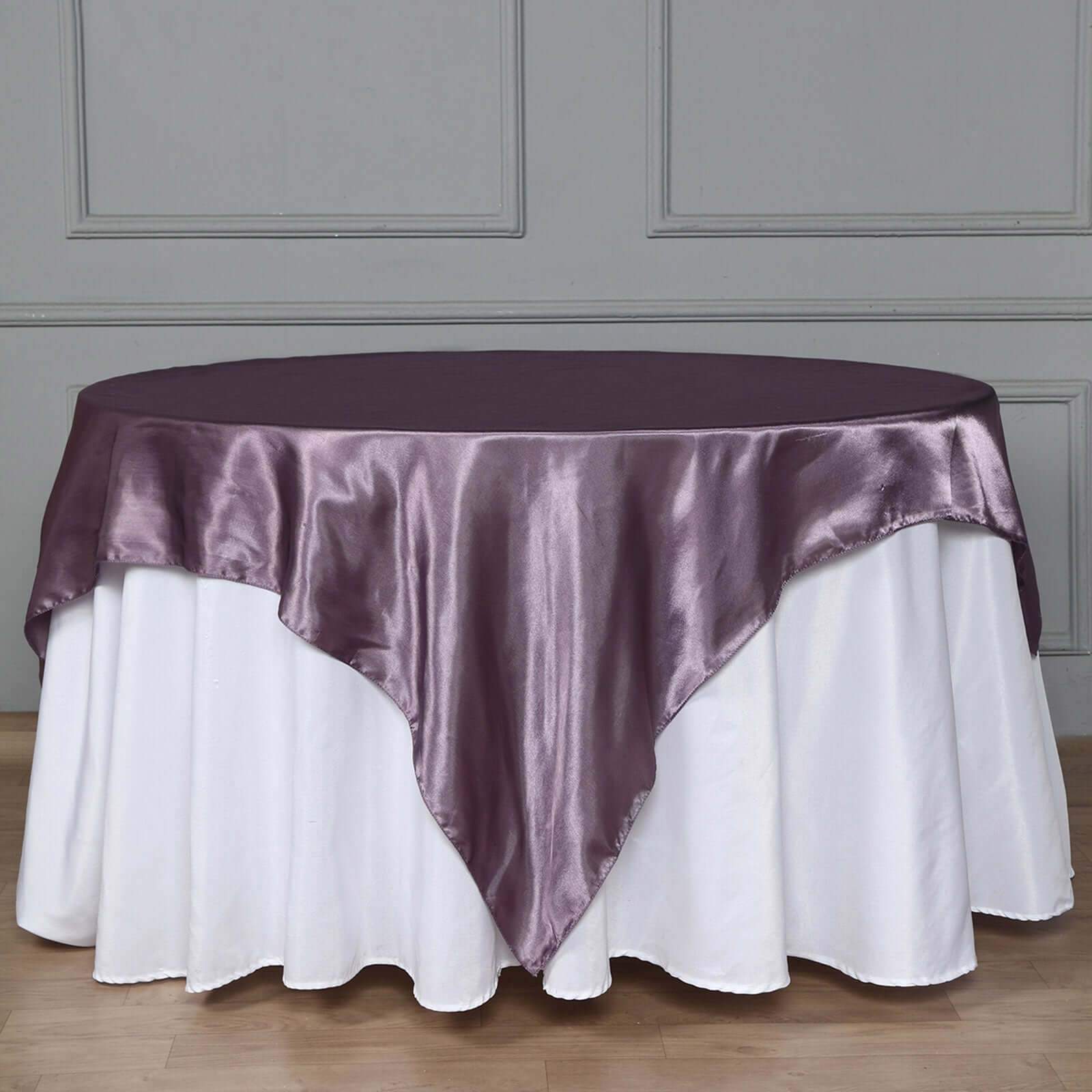 Satin 72"x72" Table Overlay Square Tablecloth Violet Amethyst - Smooth Finish Table Cover