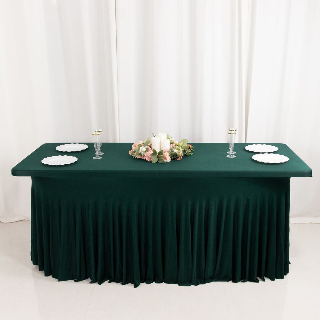Spandex Rectangle 72"x30" Table Skirt Hunter Emerald Green with Wavy Skirt-Like Effect Table Cover