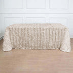 Taffeta 90"x132" Rectangle Tablecloth Beige | 3D Leaf Petal Design Seamless Table Cover