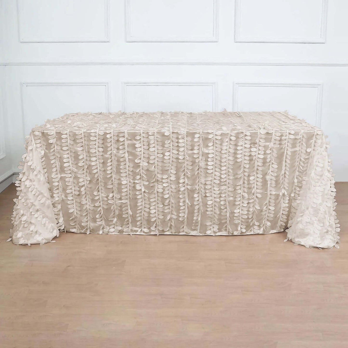Taffeta 90"x132" Rectangle Tablecloth Beige | 3D Leaf Petal Design Seamless Table Cover