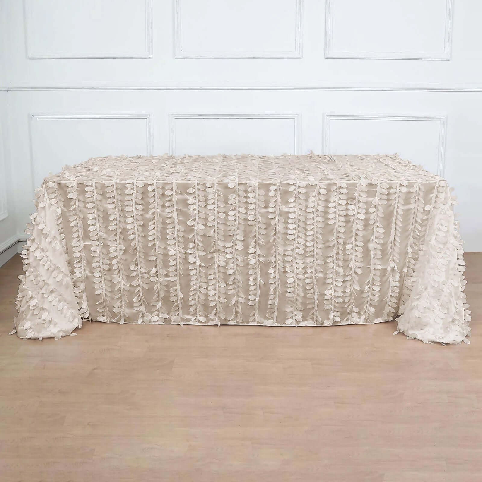 Taffeta 90"x132" Rectangle Tablecloth Beige | 3D Leaf Petal Design Seamless Table Cover