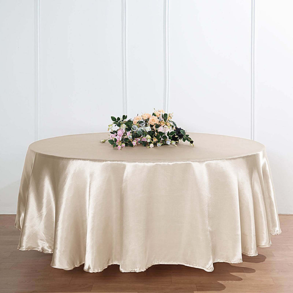 Satin 90" Round Tablecloth Beige - Smooth and Lustrous Table Cover