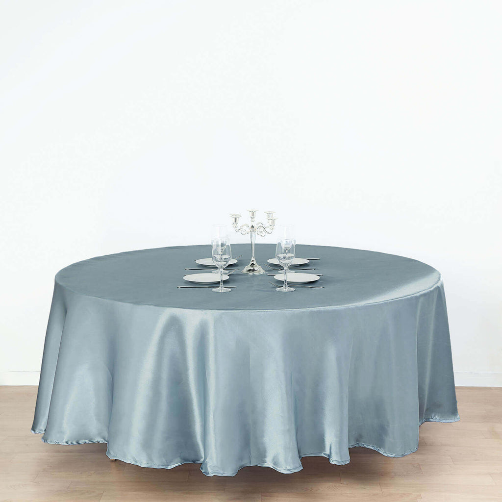 Satin 108" Round Tablecloth Dusty Blue - Smooth and Lustrous Table Cover