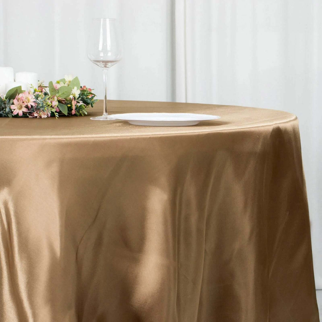 Satin 108" Round Tablecloth Taupe - Smooth and Lustrous Table Cover