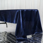 Satin Rectangular 60"x126" Tablecloth Navy Blue - Smooth and Lustrous Table Cover