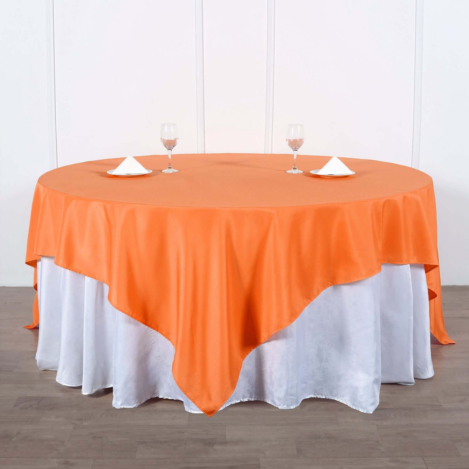 Polyester 90"x90" Table Overlay Square Tablecloth Orange - Wrinkle-Resistant & Durable Table Cover