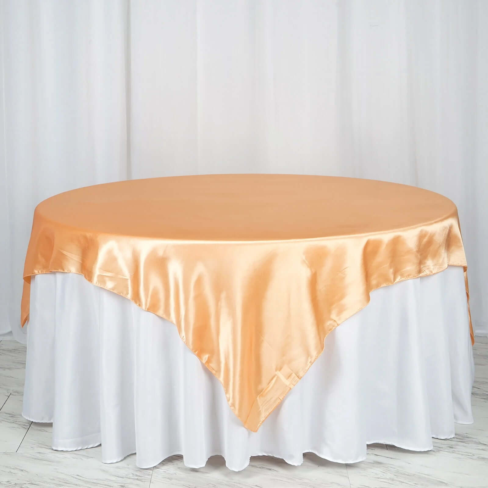 Satin 72"x72" Table Overlay Square Tablecloth Peach - Smooth Finish Table Cover