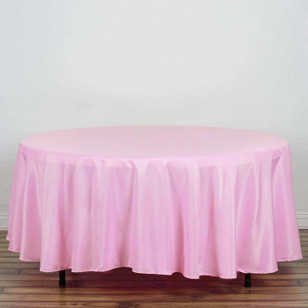 Polyester 108" Round Tablecloth Pink - Wrinkle-Resistant Table Cover