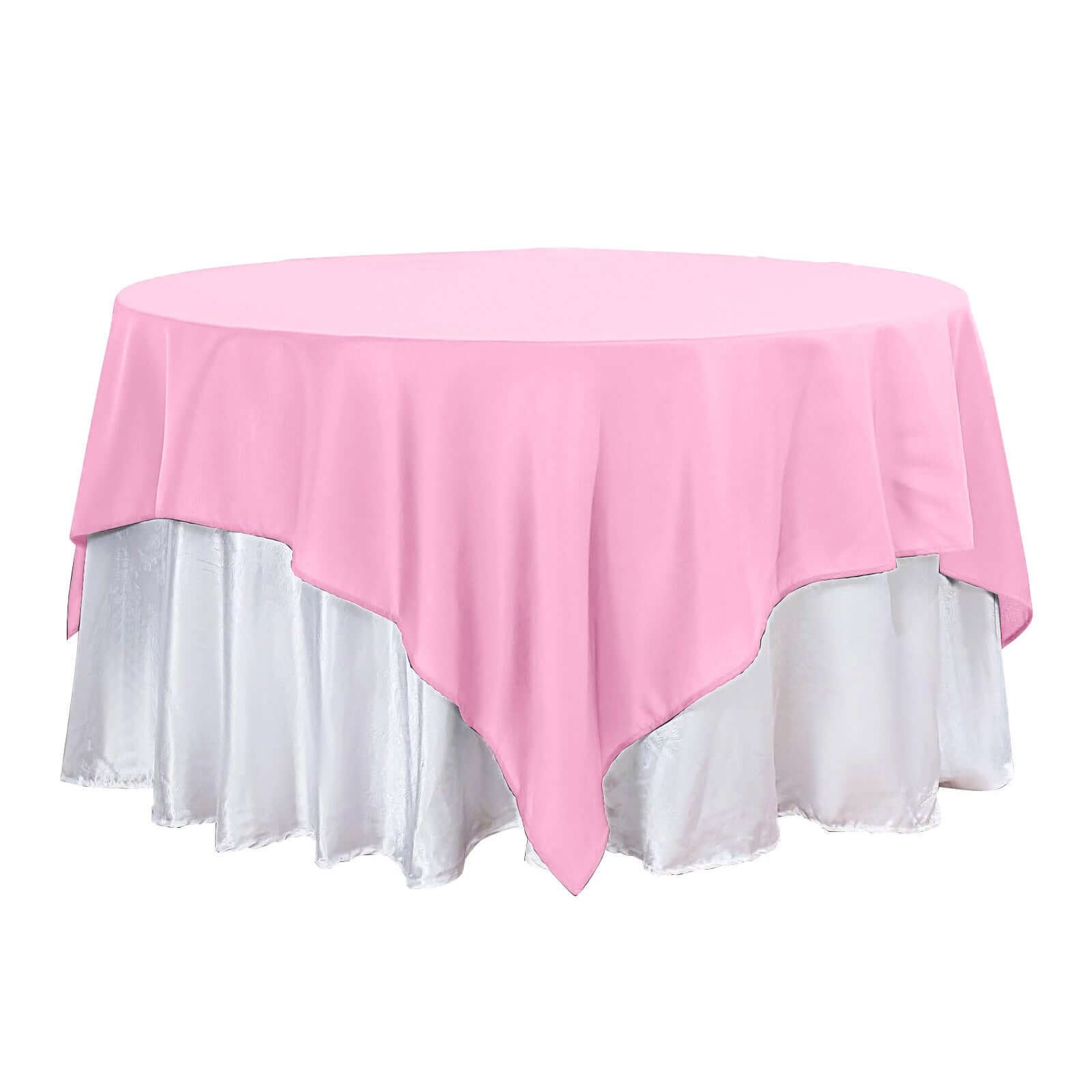 Polyester 90"x90" Table Overlay Square Tablecloth Pink - Wrinkle-Resistant & Durable Table Cover