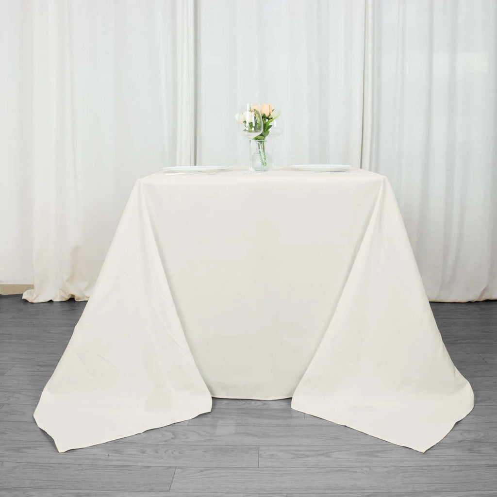 Premium Polyester Square Tablecloth 90"x90" Ivory 220GSM Wrinkle-Resistant Table Cover