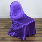 Satin Chair Cover Self-Tie Universal Design Purple - Durable Slip-On Cover for Folding, Dining, Banquet & Standard Chairs