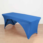Stretch Spandex 96"x30" Rectangle Table Cover Royal Blue with Curved Open Back Design Tailored Professional Look