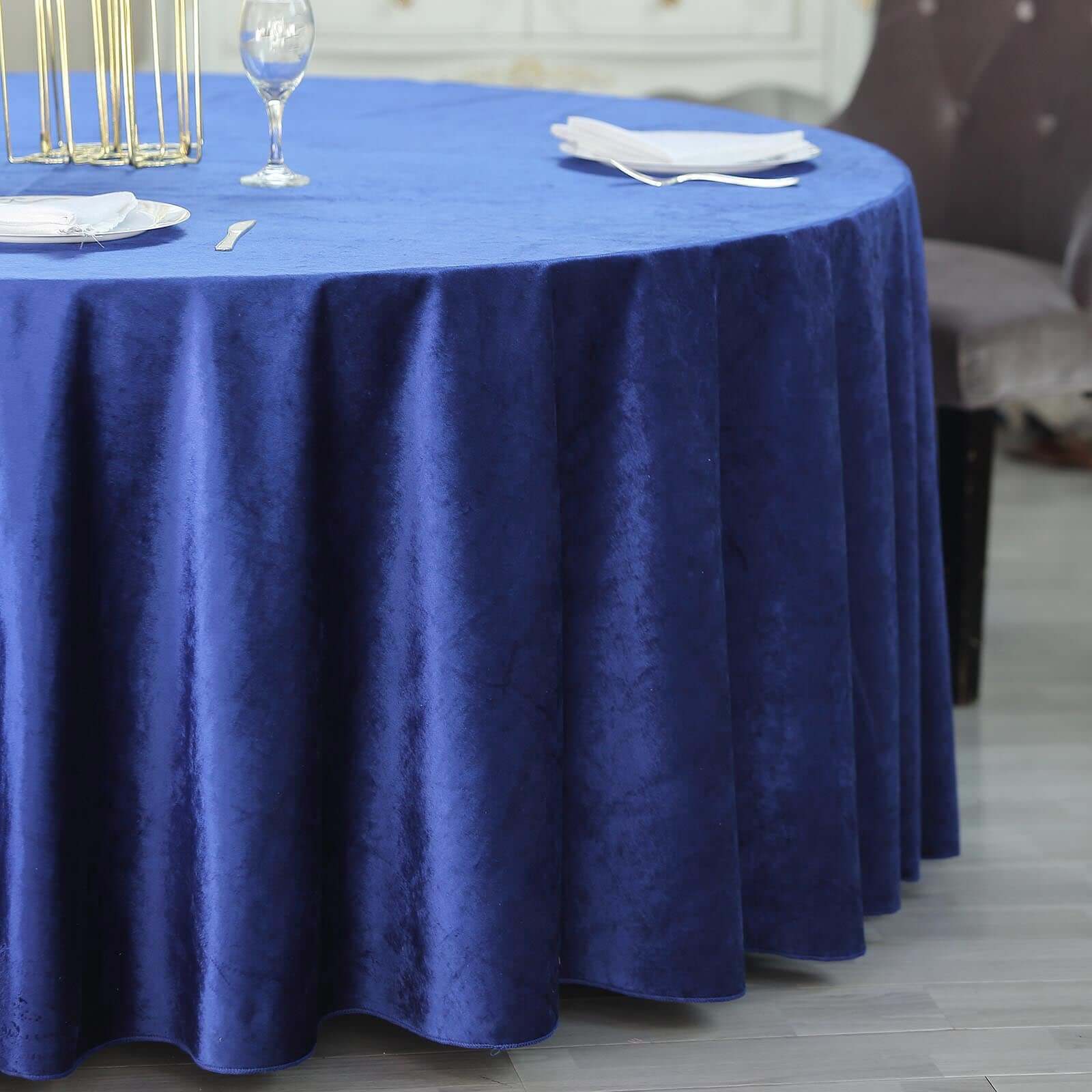 Premium Velvet 120" Round Tablecloth Royal Blue - Reusable Soft & Seamless Table Cover