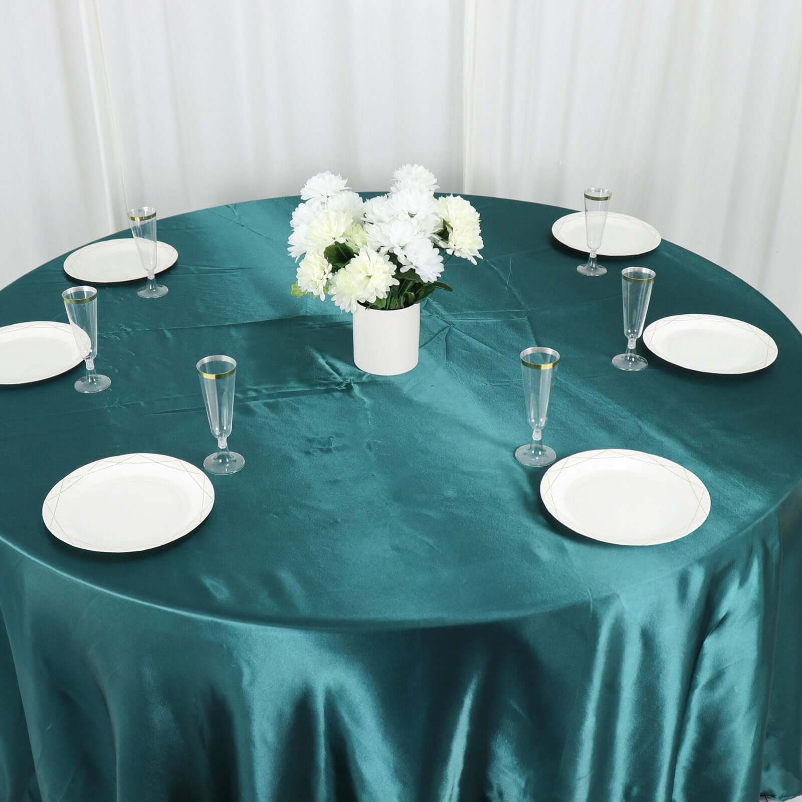 Satin 120" Round Tablecloth Peacock Teal - Stylish Seamless Table Cover