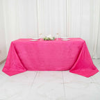 Taffeta 90"x132" Rectangle Tablecloth Fuchsia - Seamless Accordion Crinkle Table Cover